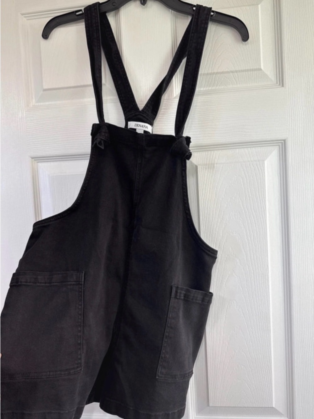 Zenana Outfitters Black Short Denim Overall Romper